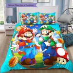 Super Mario Bros pilnos komandos patalynės komplektas, 1 antklodės užvalkalas ir 2 pagalvių užvalkalai, tinkamas miegamajam, idealus dovana gerbėjams 140x200cm blue