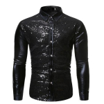 Atvartas ilgomis rankovėmis, vienaeiliai Slim Fit sceniniai mar&scaron;kiniai vyri&scaron;ki blizgantys blizgučiai scenos &scaron;ou mar&scaron;kinėliai Gatvės drabužiai XL black