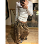 Kariniai žali kamufliažiniai laisvi sportiniai &scaron;ortai Stilingi gatvės tiesaus kirpimo sportiniai &scaron;ortai Harajuku stiliaus Hip Hop Y2k kelnės Streetwear S armijos žalia spalva