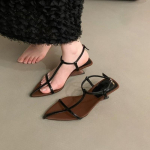 205 Naujos Vasarinės Moteri&scaron;kos Basutės Siaura Juostelė Žemi Kulniukai Batai Madingi Smailus Pir&scaron;tas Sagtis Dirželis Zapatos De Mujer 34 juoda