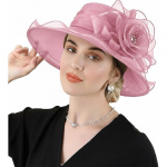 DRESHOW Moteri&scaron;ka organzos skrybėlaitė Bažnytinė kepuraitė I&scaron;pardavimas Kentucky Derby Kokteilinė arbatinė Vestuvinė gėlių skrybėlaitė su plačiu kra&scaron;teliu Flower Hat: Nude Pink pink