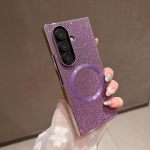 Madingas magnetinis odinis dėklas su blizgučiais, skirtas Samsung Z Fold 8 Ultra 7 6 5 4 3, su Magsafe, atsparus smūgiams, patogus laikyti, plonas dangtelis Galaxy Z Fold7 violetinė
