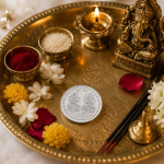 10g Om Shree Laxmi Ganesha 999 gryno voki&scaron;ko sidabro moneta Pūjai, Diwali, &scaron;ventėms, vestuvėms ir dovanoms brown