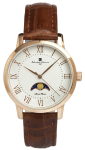 Moteriskas Salvatore Marra laikrodis su mėnulio fazėmis, modelis SM26151, 34 mm, rožinio aukso ir sidabro spalvos, odine apyranke, ribotas leidimas beige
