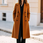 Moteri&scaron;kas dvieilis ilgas vilnonis paltas su atlapais, slim fit, rudeniui ir žiemai, darbui XL &scaron;afranas