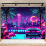 Vienas gabalas, neoninis retro Majamio 80-ųjų vasaros diskotekos tropinės temos fonas, poliesteris, tinkamas vestuvėms 118&times;59inch/300*150cm