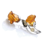 Les Tr&eacute;sors De Lily [N2209] - Broche Argent 'Rosa Romantica' 3 ambres (rhodi&eacute;) - 45x30 mm