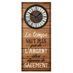 Les Tr&eacute;sors De Lily [Q9062] - Horloge Murale bois 'Messages' marron (Le temps vaut plus que de l'argent alors d&eacute;pense-le sagement) - 70x30 cm