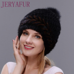 JERYAFUR Žieminė kailinė kepurė Moteri&scaron;ka kepurė audinės kepurė Megzta lapės kailio slidinėjimo kepuraitė CHINA&One Size ruda/juoda