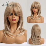 ALAN EATON Vidutinio banguoto sintetinio Ombre natūralūs blondinai pelenų plaukų perukai su kirpčiukais moterims Afro Daily Lolita Cosplay Party Perukas