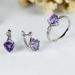 925 prabos sidabras Natūralus ametistas Papuo&scaron;alų rinkiniai Rinkiniai Auskarai Žiedas 8,0 mm Brangakmenis moteriai Žmonai Vakarėliui Geriausia dovana Naujas us ring size 7# violetinė