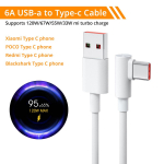 Fonken Xiaomi 120W 6A USB tipo C greito įkrovimo laidas 90 laipsnių alkūnės žaidimo laidas, skirtas Mi 12 11 Pro Poco F4 Redmi K50 Black Shark kabelis
