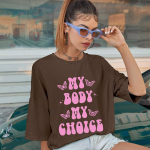 My Body My Choice grafinis spaudinys su drugeliu Negabaritinis mar&scaron;kinėliai madingi Vasaros juokingi laisvi mar&scaron;kinėliai Moteri&scaron;ki priežastinis estetinis vir&scaron;us S juoda