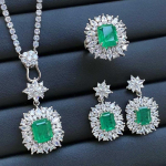 SACE GEMS Klasikinio vario lydinio cirkonio žiedas auskarai pakabukai karoliai papuo&scaron;alų rinkiniai vestuvių vakarėlio dovanos Open žalia