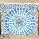 Indi&scaron;ko hipio bohemi&scaron;ko psichodelinio mandalos sieninis gobelenas patalynei 30X40 inch dangaus mėlyna spalva