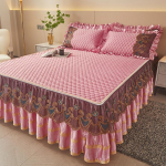 Vasaros ledo &scaron;ilko latekso vasaros kilimėlis Trijų dalių nėriniuotas lovos sijonas Nuimamas lovatiesis europieti&scaron;ko stiliaus oro kondicionavimo kilimėlis patalynė 150*200cm 3pcs