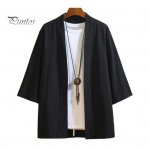 Pavasariniai vyri&scaron;ki mar&scaron;kiniai Retro kini&scaron;ko stiliaus atviro dygsnio laisvas megztinis Trijų ketvirčių rankovėmis Priest Frock Grynos spalvos tradiciniai drabužiai Kasdieninė striukė 3XL juoda