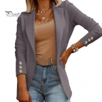 Moteri&scaron;kas kostiumas paltas atvartas ilgomis rankovėmis atviromis priekyje Vienspalvis paltas Verslo darbas Kasdienis &scaron;varkas Biuro drabužiai Vir&scaron;utiniai drabužiai M pilka