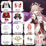 Yae Miko Cosplay kostiumų uniforma perukas Cosplay anime kinų stiliaus Helovino kostiumai moterims žaidimas L-(Costume+Wig)