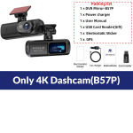 E-ACE Vaizdo registratorius UHD 4K Automobilio kamera Naktinis matymas Su GPS WiFi 24 val. Parkavimo ciklinis įra&scaron;ymas 4K Priekinė ir 1080P Galinė Dvigubo objektyvo No TF Card