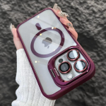Prabangus magnetinis smūgiams atsparus telefono dėklas, skirtas iPhone 16 15 14 13 12 11 Pro Max Plus Funda stovo stiklo objektyvo apsauga galinis dangtelis iPhone 16 Pro Max raudona