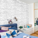 3D plytų akmens kaimi&scaron;ko efekto lipnus sienų lipdukas namų dekoravimui balta