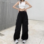 Moteri&scaron;kos laisvalaikio bėgimo kelnės Techninės kelnės Tvirtos žemo juosmens kelnės su rai&scaron;teliu plačiomis kojomis kuprinės kelnės Y2k Streetwear Oversize sportinės kelnės XXXL