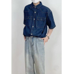 Japoni&scaron;kas Retro Mados Prekės Ženklas Vasariniai Laisvi Džinsiniai Mar&scaron;kiniai Trumpomis Rankovėmis Meninis Jaunimo Darbo Drabužių Mar&scaron;kiniai Vyri&scaron;ka ir Moteri&scaron;ka Daugiasluoksnė Striukė M tamsiai mėlyna spalva