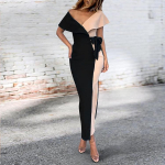 Eleganti&scaron;ka moteri&scaron;ka seksuali gilios V formos suknelė vakarui su madingais įsiuvais Small juoda