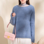 Sinuofude Women's Round Neck Long Sleeve Knit Sweater M