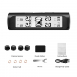 Saulės energija TPMS Automobilio padangų slėgio aliarmo monitorius Automatinė saugos sistema Padangų slėgio temperatūros įspėjimas Su 4 i&scaron;oriniais jutikliais juoda