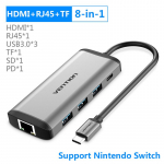 Vention Thunderbolt 3 Dock USB HUB Type C į HDMI USB3.0 RJ45 Adapteris, skirtas MacBook Huawei P20 Pro USB C HUB