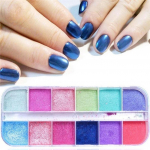 12 vienetų/dėžutė itin smulkios blizgančios nagų pudros, pasidaryk pats silpnai &scaron;viesios pigmentinės nagų dailės dekoracijos