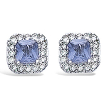 Les Tr&eacute;sors De Lily [K7193] - Boucles Argent 'Sissi' tanzanite blanc argent&eacute; (rhodi&eacute;) - 6x6 mm