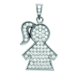 Les Tr&eacute;sors De Lily [L3929] - Pendentif Argent 'Fille' blanc argent&eacute; (rhodi&eacute;) - 23x12 mm