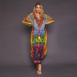 Greitai džiūstanti bohemi&scaron;kai marginta vasarinė paplūdimio suknelė, medvilninė tunika, moteri&scaron;ka didelio dydžio paplūdimio apranga maudymosi kostiumėlis Cover Up One Size oranžinė