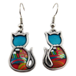 Les Tr&eacute;sors De Lily [R1325] - Boucles d'oreilles artisanales 'Colombine & Arlequin' bleu multicolore argent&eacute; (chats) - 22x16 mm