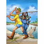 Deimantinis pie&scaron;imas pilnas apvalus gręžtuvas Cartoon Fishing Deimantinis Kalnų kri&scaron;tolas Siuvinėjimas kryželiu 20X30CM