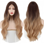MISSQUEEN ilgų bangų perukas Ombre rudas auksinis sintetinis perukas Cosplay vidutinės dalies moteri&scaron;kas natūralus kar&scaron;čiui atsparus perukas 28inches