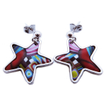 Les Tr&eacute;sors De Lily [R6511] - Boucles d'oreilles artisanales 'Colombine & Arlequin' multicolore argent&eacute; (&eacute;toile) - 20x20 mm
