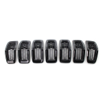 7 vnt / rinkinys blizgus juodas automobilio tinklelis korio formos priekinių grotelių įdėklai juodi grotelių žiedai, skirti Jeep Cherokee 2014-2018 auto 7PCS set Gloss Black gray