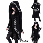 Moterų mados gotikinis paltas Mados stiliaus Punk ilgomis rankovėmis juodi gobtuvai Witch Moon Print Laisvas gobtuvas Laisvas plonas megztinis XXXXL juoda