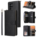 Piniginės 9 kortelių lizdai, užtraukiamas užtrauktukas, odinis dėklas, skirtas Samsung S23 S22 S21 Ultra Plus S21 S20 FE A14 A54 A13 A53, skirtas iPhone 15 14 13 12 11 Pro Max XS Max 8P Samsung S21 Plus