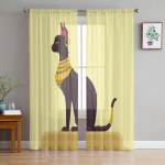 Senovės Egipto Katė Gyvūnas Kačiukas Tiulis Permatomo lango Užuolaidos svetainei Miegamajame &Scaron;iuolaikinės Voile Organza Užuolaidos Užuolaidos W135 x H115cm x1