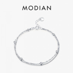 Modian sidabrinė dvigubo sluoksnio karoliukų grandinėlė 925 sterlingų sidabro madinga paprasta moteri&scaron;ka apyrankė moterims, vestuvių papuo&scaron;alai sidabras