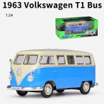 1/24 Scale Welly 1963 Volkswagen T1 Autobusas Lydinio automobilio modelis Metalinės žaislinės transporto priemonės Automobilių modeliai Auk&scaron;ta modeliavimo kolekcija Dovanos vaikams 1/24-17.2x7.6x7cm mėlyna/balta