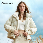 &bdquo;Cinemore&ldquo; moteri&scaron;ka žieminė pūkinė striukė Laisva korėjieti&scaron;ko stiliaus apykaklė Madinga &scaron;ilta trumpa pūkinė striukė, dygsniuota striukė