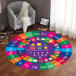 Apvalūs edukaciniai kilimai vaikams, kilimas su animacinio dramblio ra&scaron;tu, mokomasis kilimas vaikų mokyklos klasėje, apvalus kilimas žaidimų kambariui Diameter 150cm