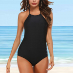 Moteri&scaron;kas maudymosi kostiumėlis su pečių juostele Spaudos bikini Tankini maudymosi kostiumėlis su pakabinamu kaklu vientisas maudymosi kostiumėlis su kaklo juostele S juoda
