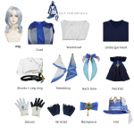 Žaidimas Genshin Impact Focalors Cosplay kepurė Perukas Plaukai Visas komplektas Karnavalinė Moteri&scaron;ka Suknelė Uniforma Kostiumas Apranga Vaidmenų žaidimas Masquerade Water God xs